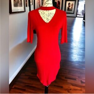 Heart & Hips Cherry Red Bodycon Ribbed Dress, Mini Asymmetrical Cutout EUC Large